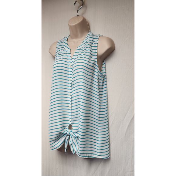 Maurices Striped Sleeveless Sheer White/Blue Tunic Blouse Size Small - Picture 3 of 7
